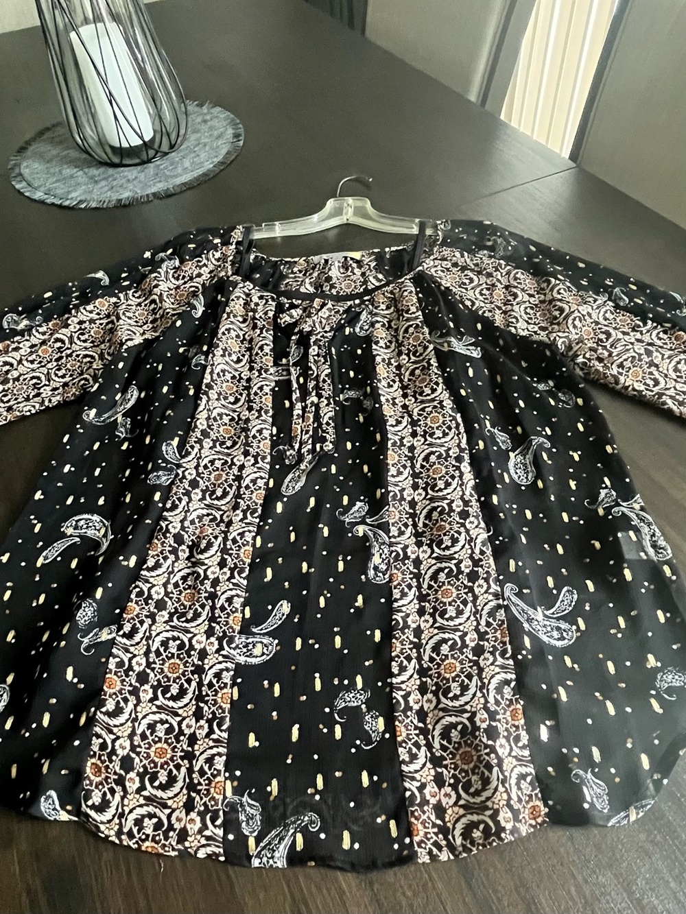 Figuerca & Flower Black Print Paisley & Medallion Print Peasant Blouse Large